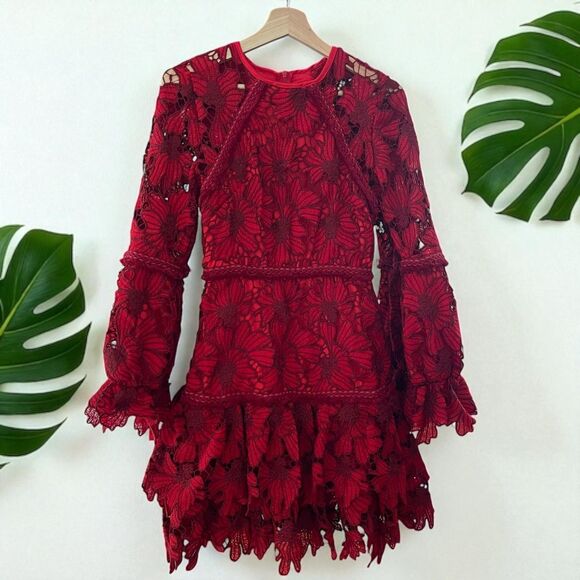 Beulah Scarlet Red Floral Lace Fransisca Mini Dress - Picture 5 of 11